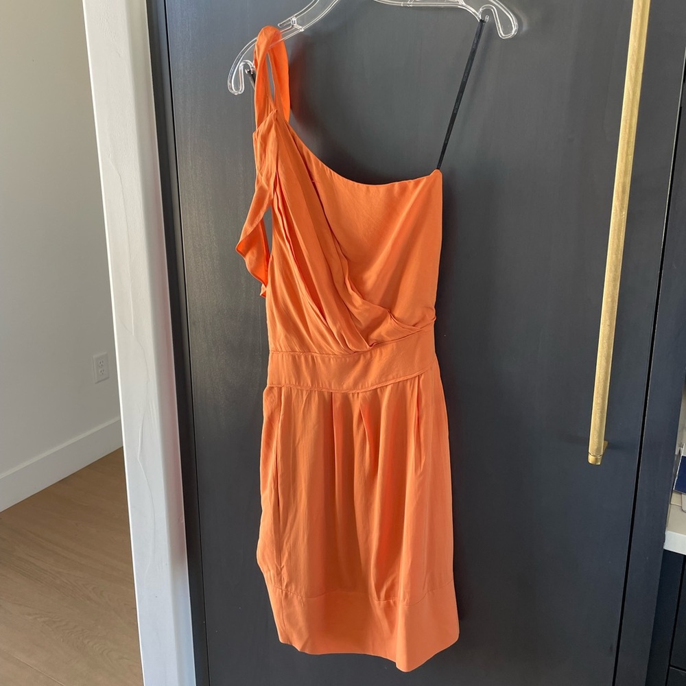 BCBG Orange One Shoulder MIDI Dress